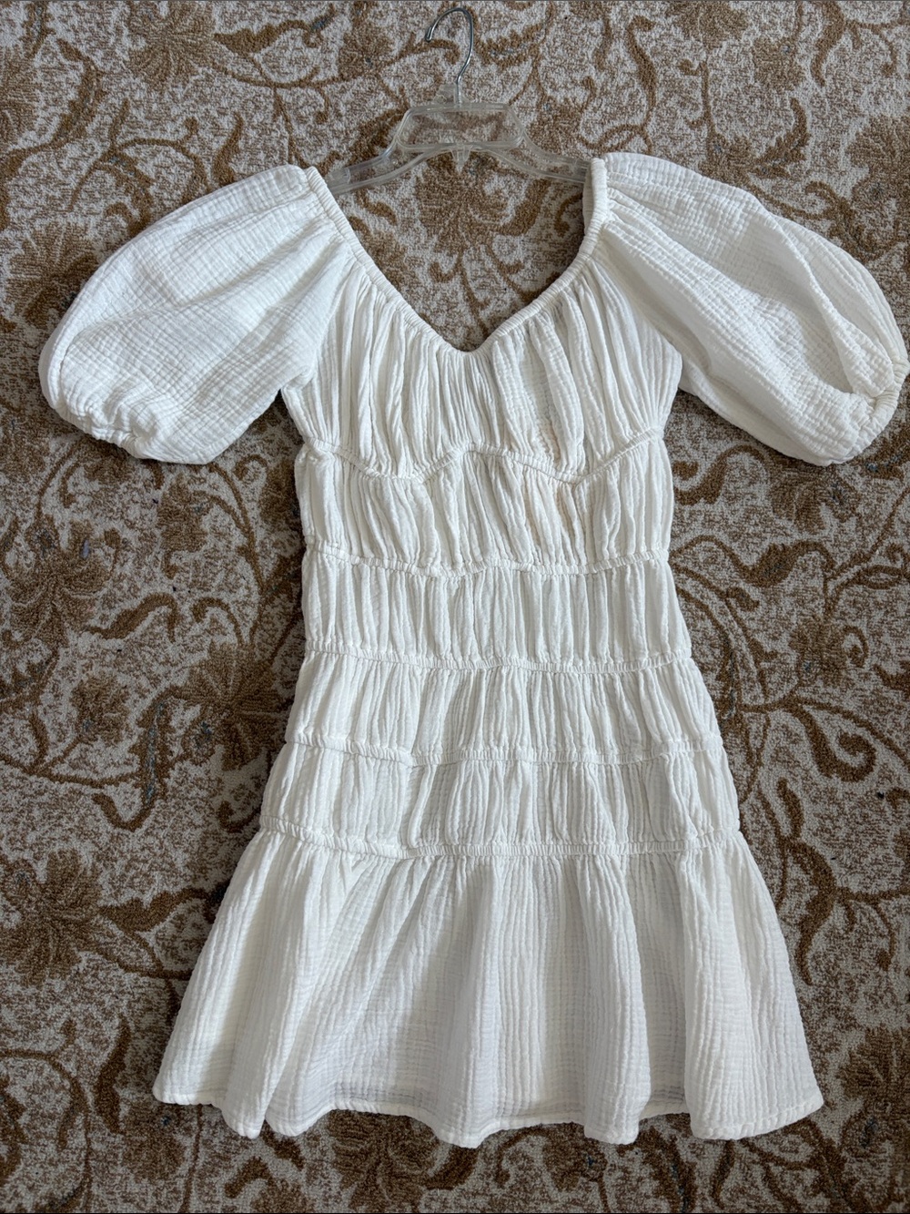 New Smocked Puff Sleeve White Mini Dress